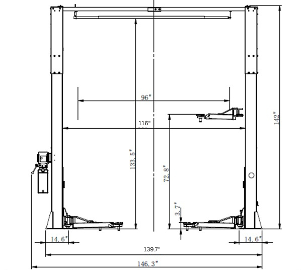 9,000 Lbs 2-Post Lift - Clear Floor Versatile Arms - Image 13