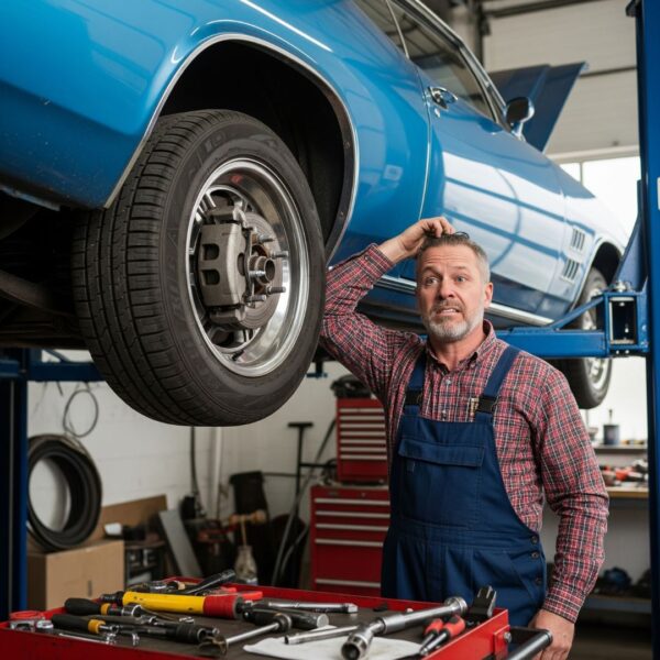 man standing next to car lift