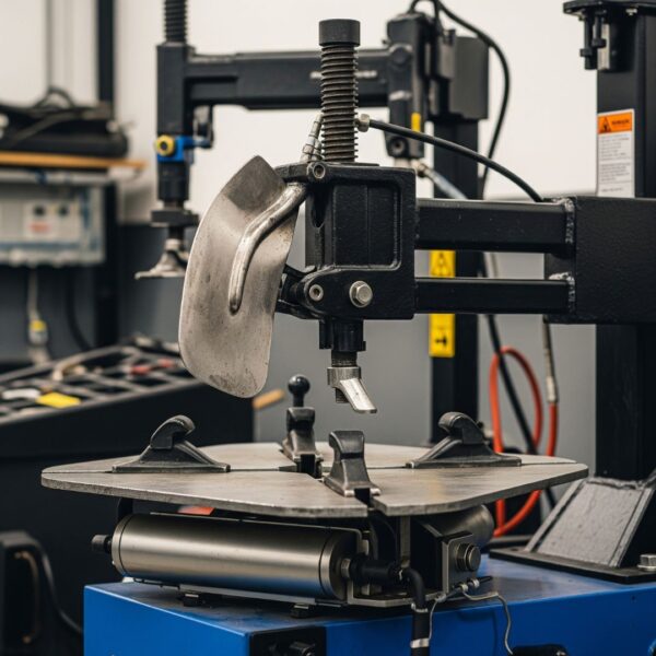 The bead breaker arm and shovel component of a tire changer machine