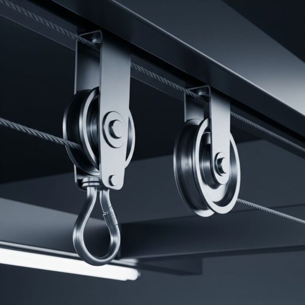 Well-lubricated cables and pulleys on a car lift