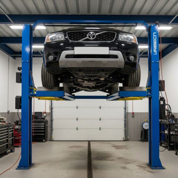 A car perfectly balanced on an automotive lift, demonstrating stability