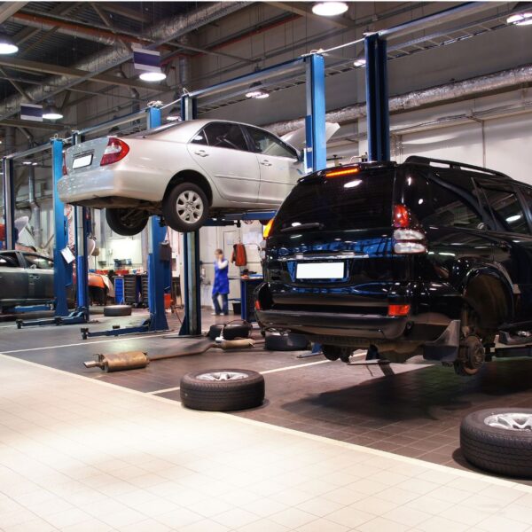 a car on a lift