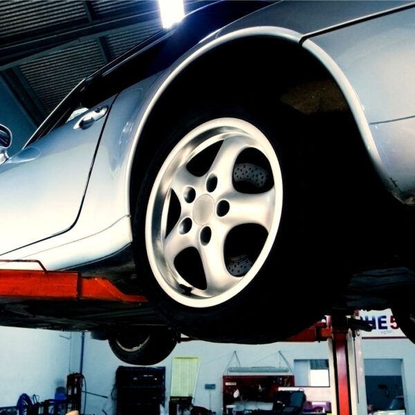 a car on a lift