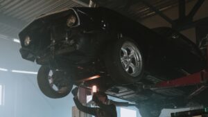 a car on a lift