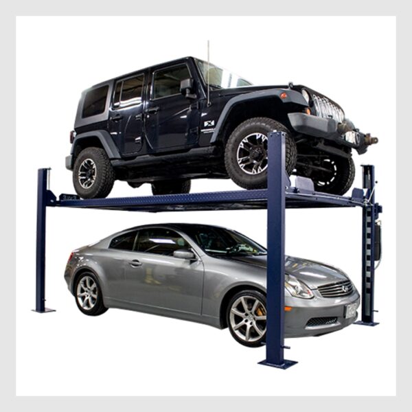 4 post car lift supporting 2 cars