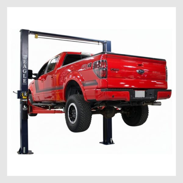 2 support posts supporting a red truck