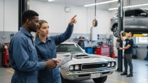 mechanics in car shop