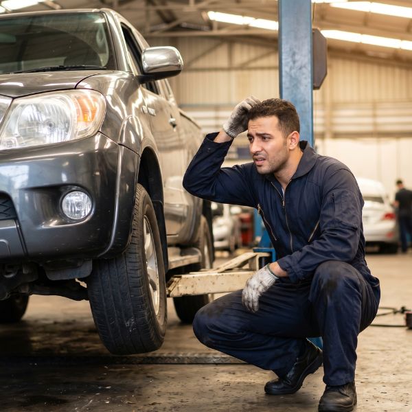 man looking at car lift