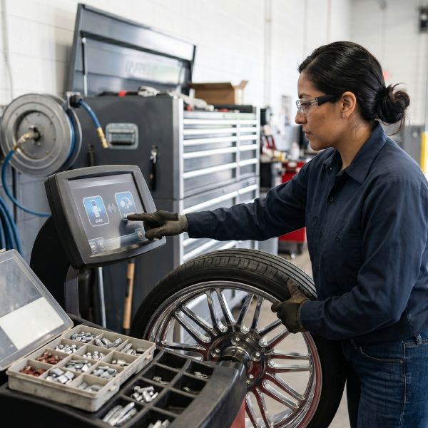woman balancing wheels