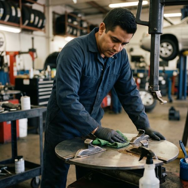 man maintaining tire changer