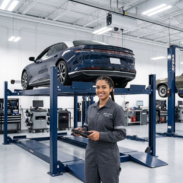 mechanic with car lift
