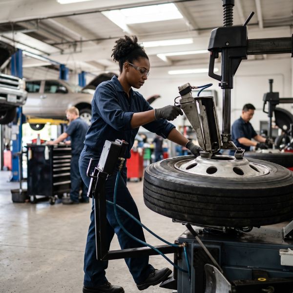 woman changing a tire