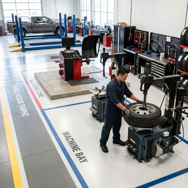 mechanic shop with tire changers